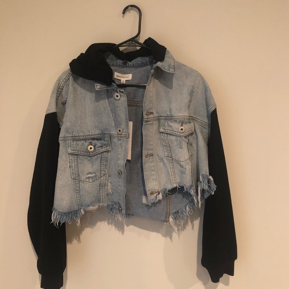 Maxed out denim contrast hooded jacket Clearance